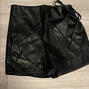 Black Faux Leather Skort with Tie Detail